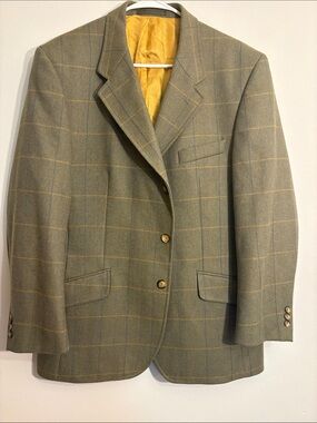 Gotten Esquire wool and viscose Men's Olive Windowpane Sport Coat Blazer